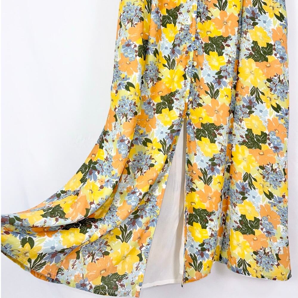 Abercrombie & Fitch Floral Gathered Front Midi Dress Women's Large Yellow - Picture 7 of 16